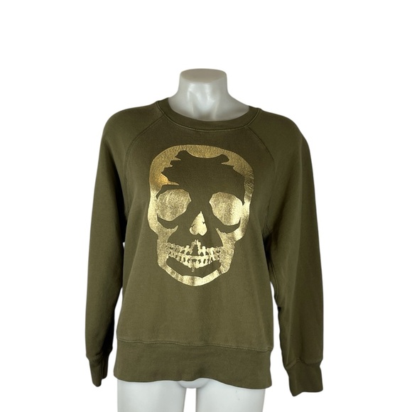 Zadig & Voltaire Tops - Zadig & Voltaire olive green gold skull crewneck sweat shirt size Small